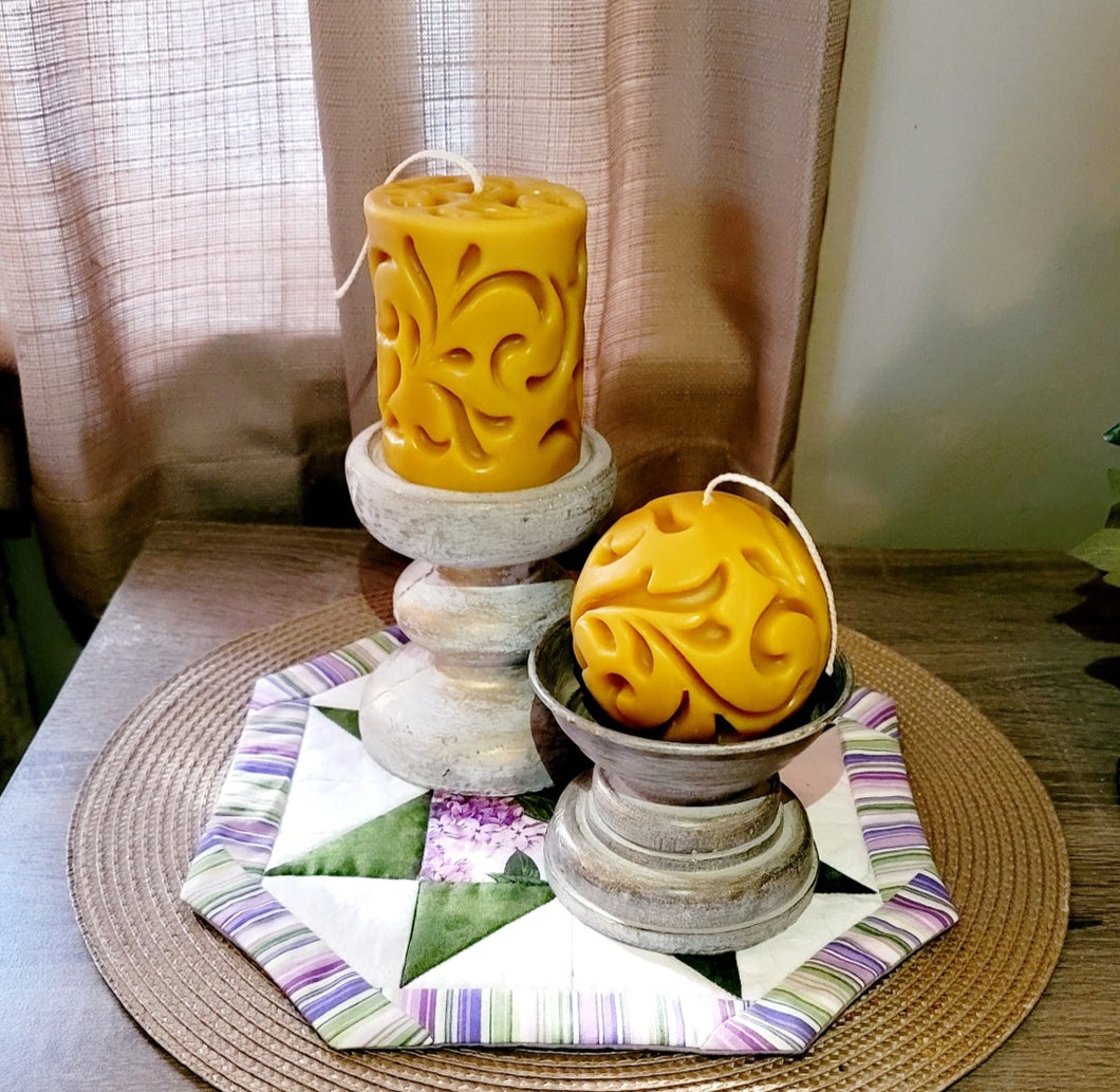 Beeswax Candle-Scroll Work Balls and Pillars